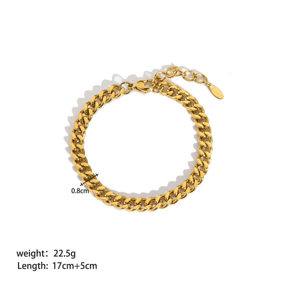 Stainless steel ornament bracelet for females, gold PVDP finish, geometric design.