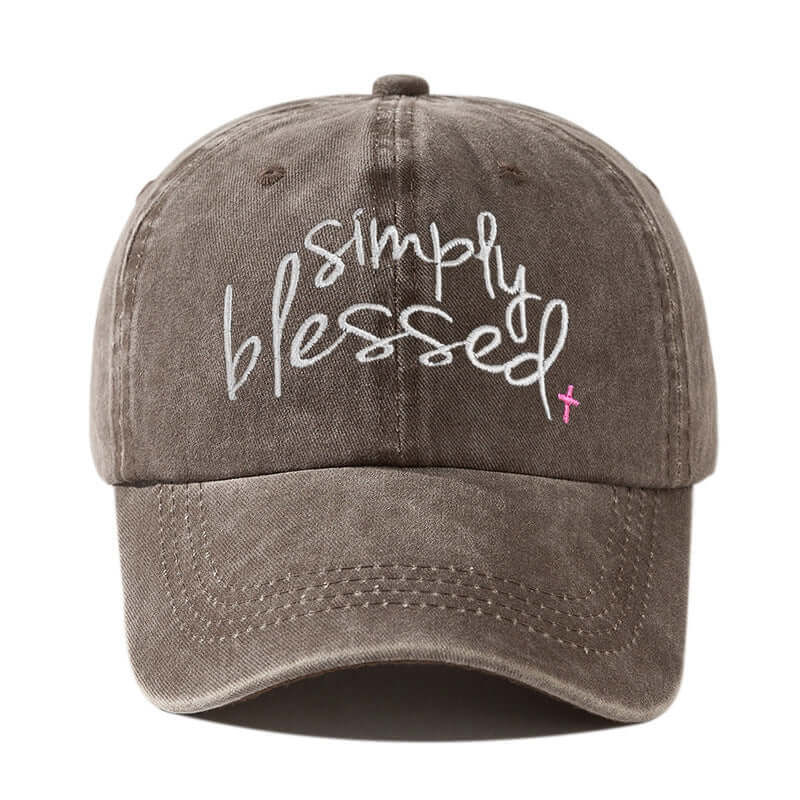 Simply Blessed Wide Brim Sunshade Washed Embroidered English Letter Baseball Cap