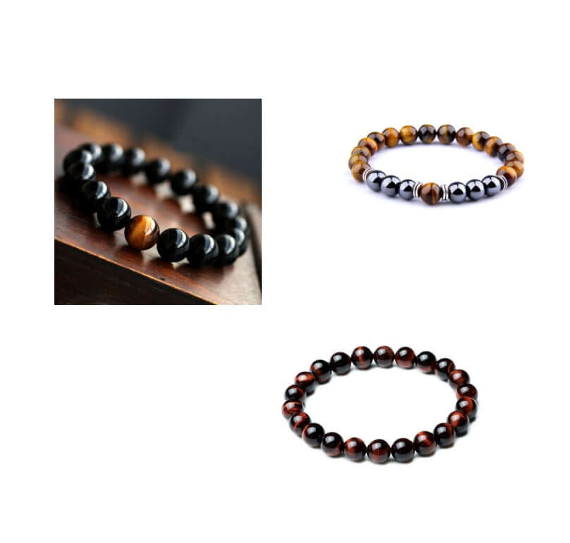 Natural black onyx bracelet with tiger eye stones, energy bracelet.