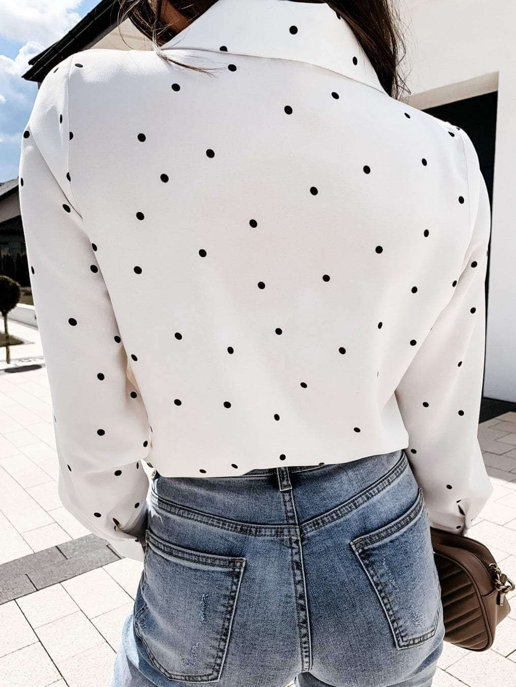 Slim fit Button Polka Dot Long Sleeve Blouse