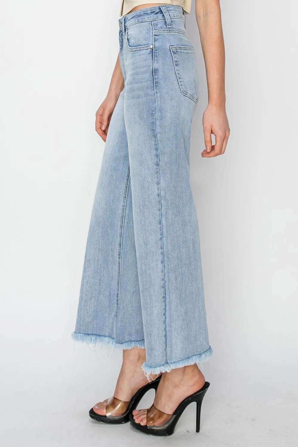 RISEN High Rise Crop Wide Fray Hem Jeans