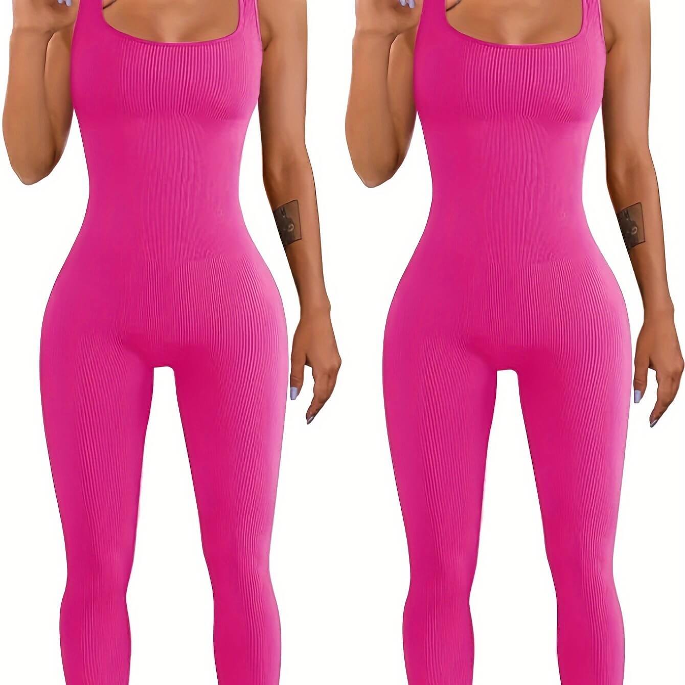 Women's pink suspender tank top tights with long sleeves and button details.