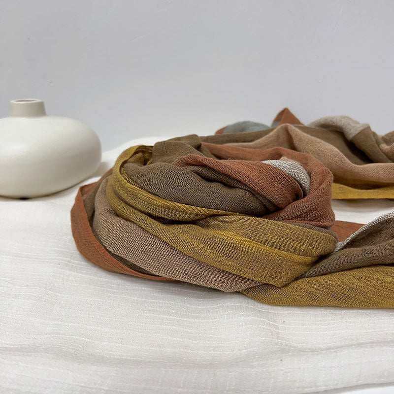 Cotton And Linen Stripes Scarf Soft Neck Scarf Ladies Outing Shawl