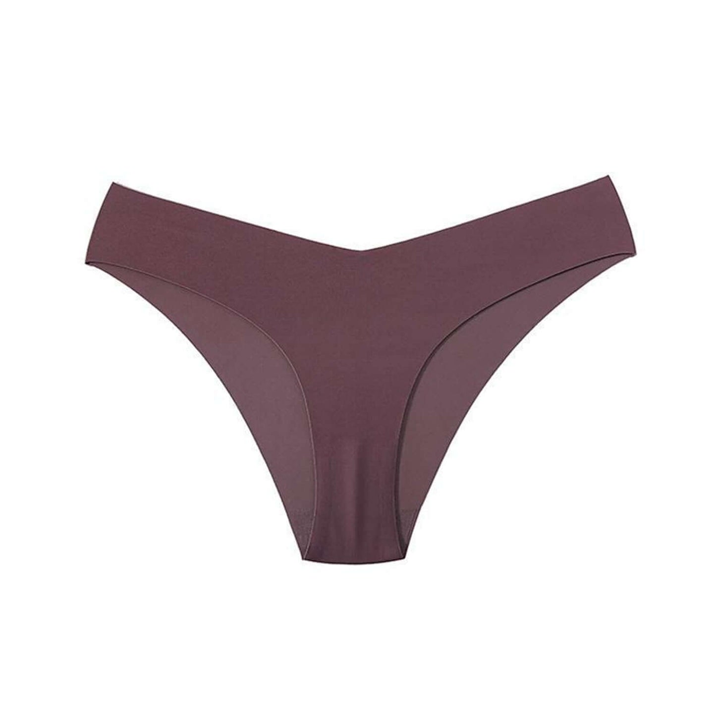 Women's V-shaped waistband seamless ice silk panties in brown.