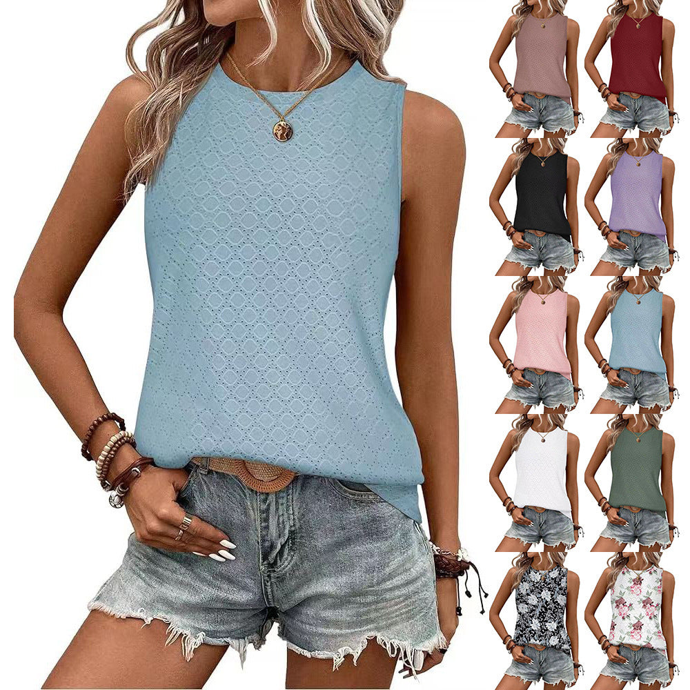 Loose Hollow Vest Ins Fashion Solid Round Neck Sleeveless Tank Tops For Women Clothing