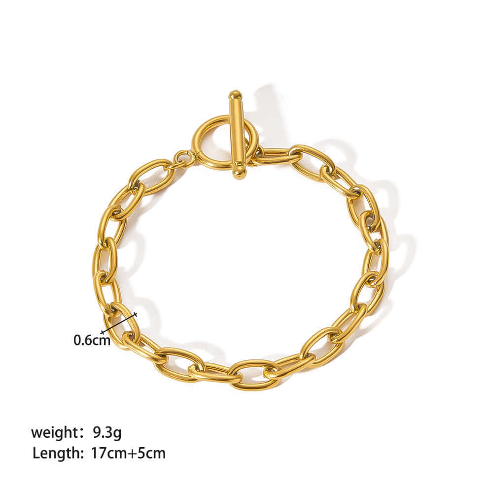 Stainless steel ornament bracelet for women, geometric chain design, gold finish, suitable for travel commemoration gifts.