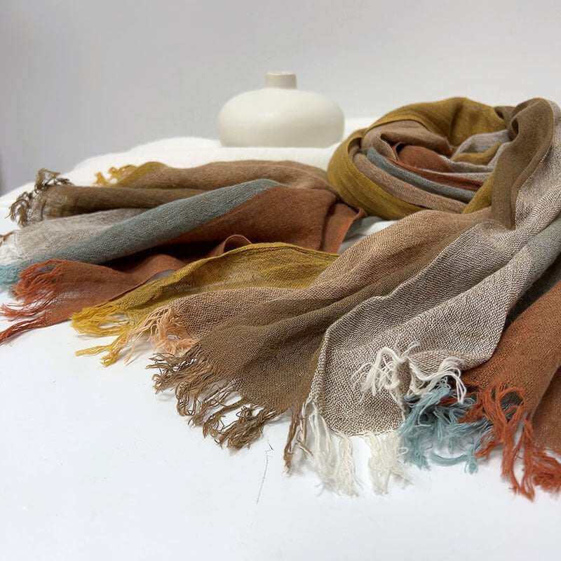 Cotton And Linen Stripes Scarf Soft Neck Scarf Ladies Outing Shawl