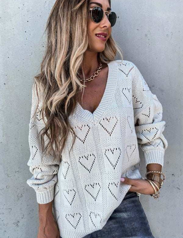 Hollow women's acrylic sweater with heart pattern design