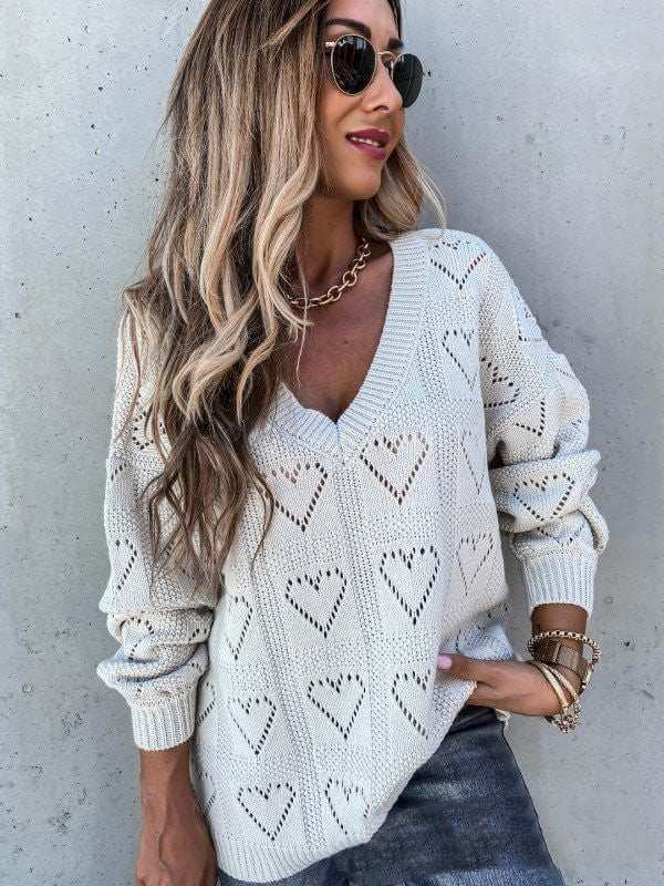 Hollow women's acrylic sweater with heart pattern design