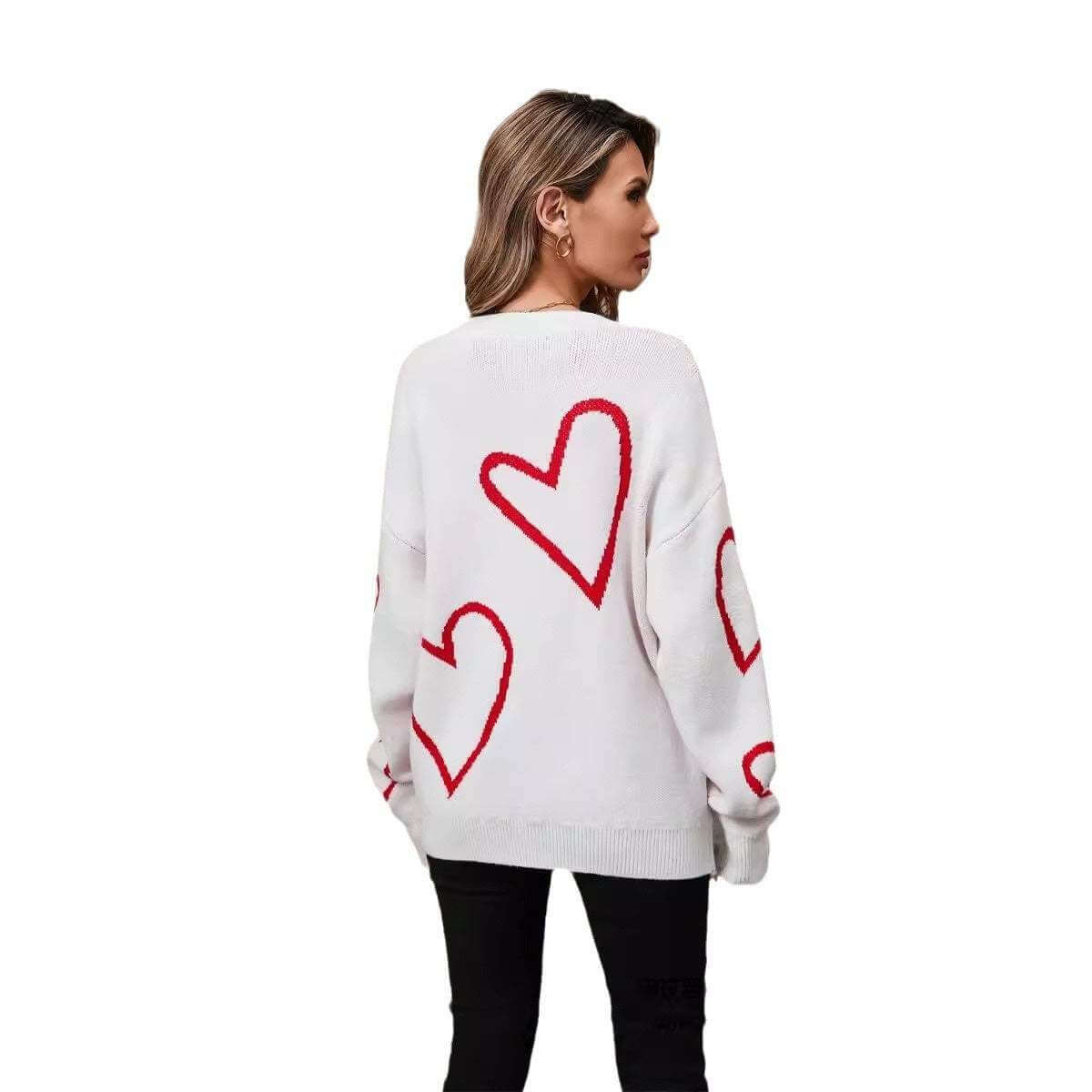 Female With Hearts Valentine's Day Pullover Big Peach Heart Contrast Color Sweater