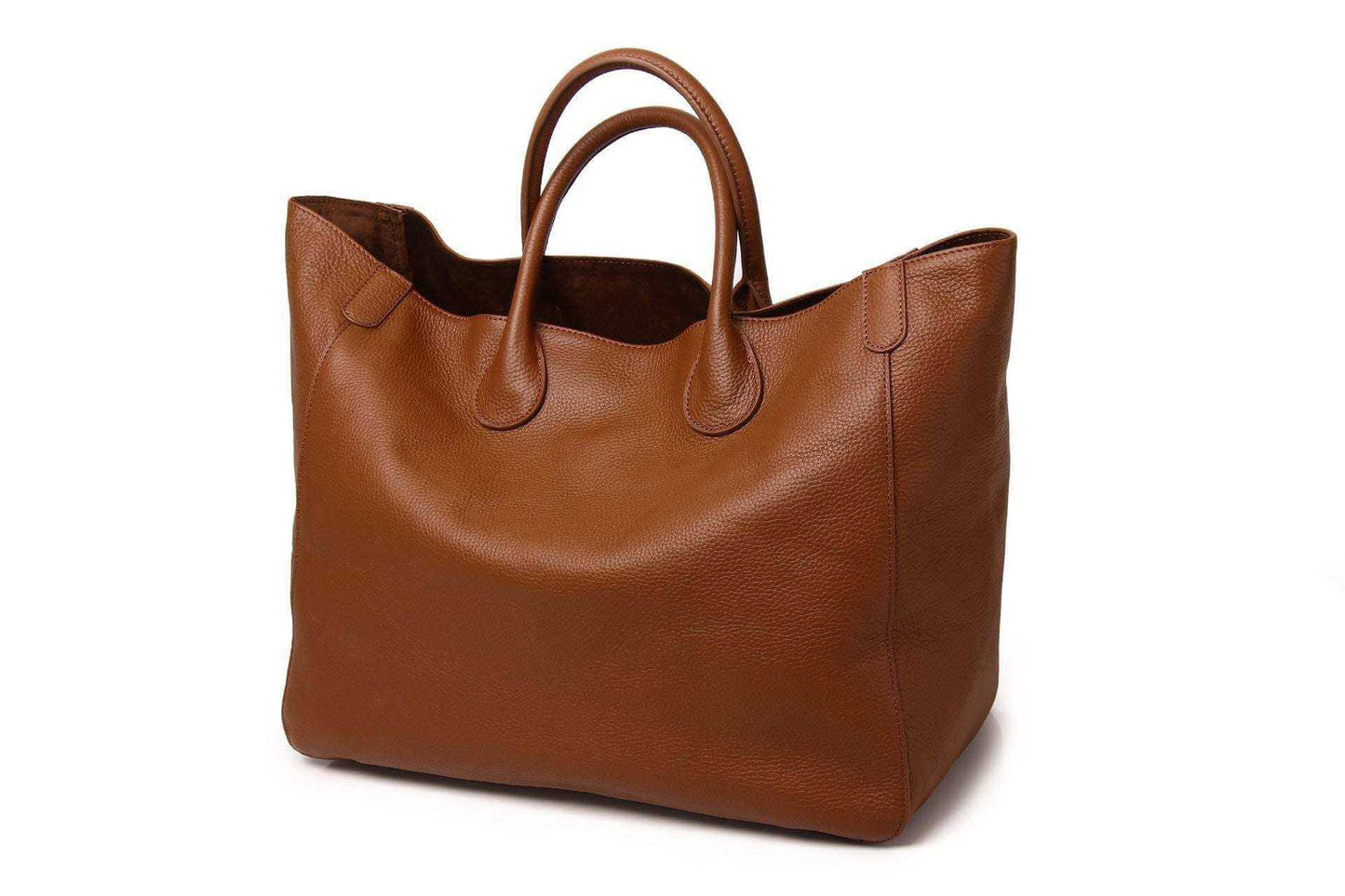 Ladies leather tote bag with top layer cowhide, brown color, hand-held, size 41x21x34 cm.