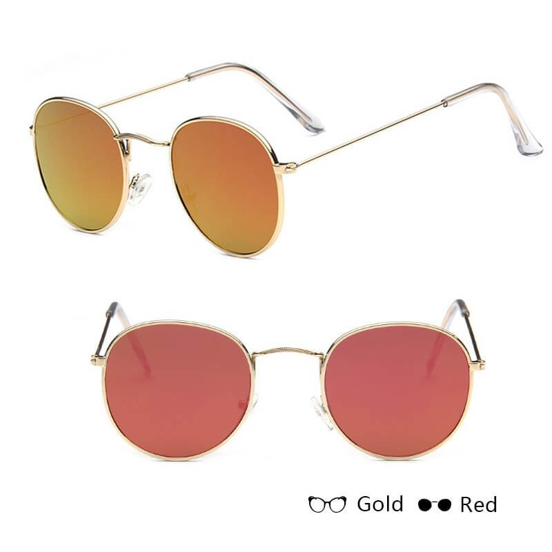 Round frame women retro sunglasses with gold metal frame and tawny lenses.