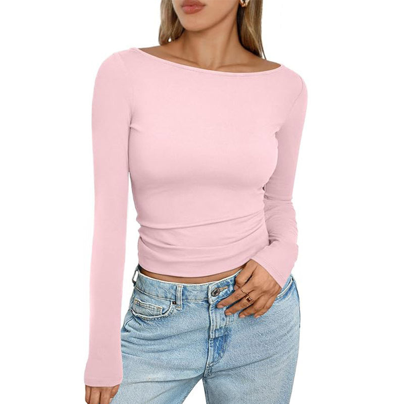 Slim Long-sleeved T-shirt Fashion Solid Round Neck Top Women's Clothing