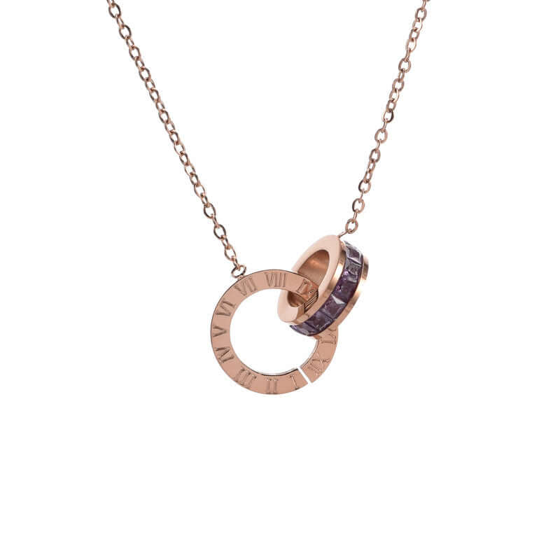 Roman Numeral Ring Diamond Titanium Steel Necklace for Women in Rose Gold