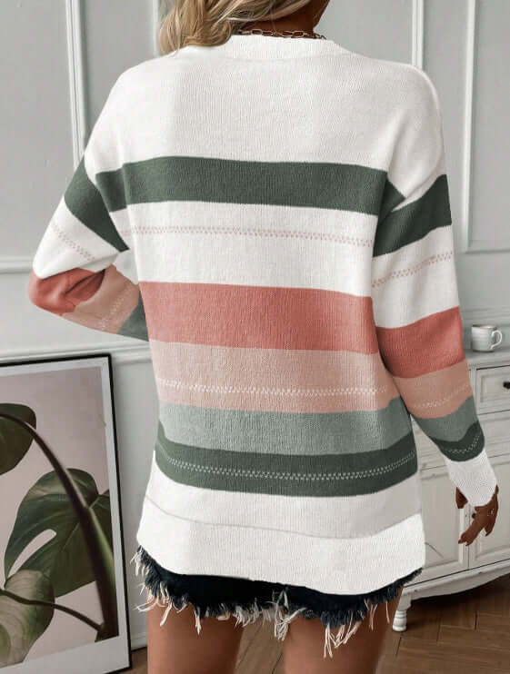 Ladies' Color Block Splicing Casual Style Knitted Sweater Top