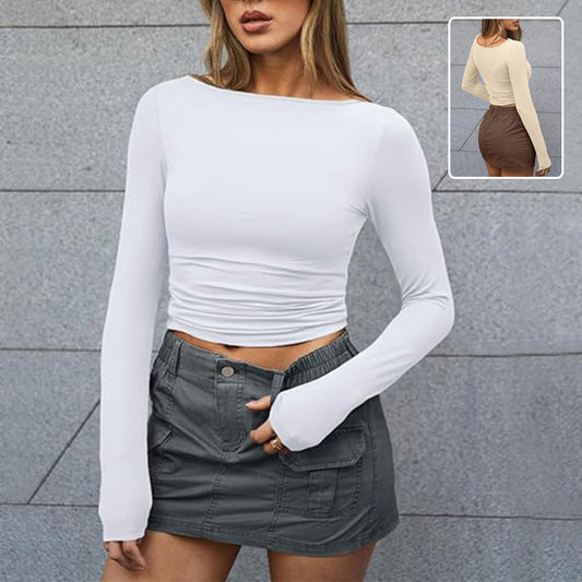 Slim Long-sleeved T-shirt Fashion Solid Round Neck Top Women's Clothing