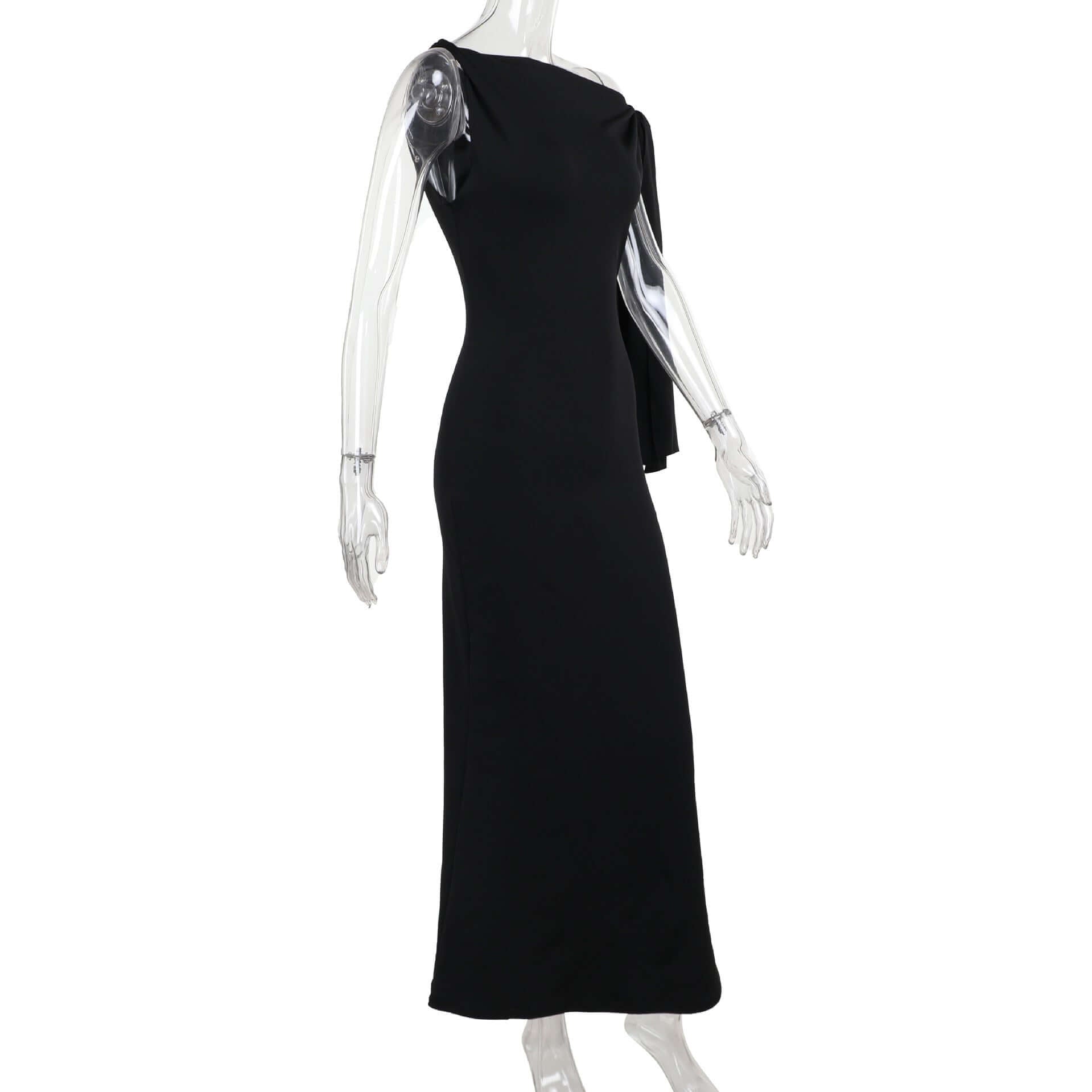 Elegant sexy sheath dress for women in black with ribbon detail.