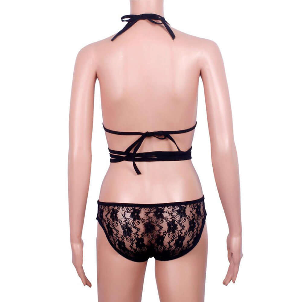 Ladies lace bra underwear set, hanging neck style, 3/4 cup, ultra-thin lace-up design.