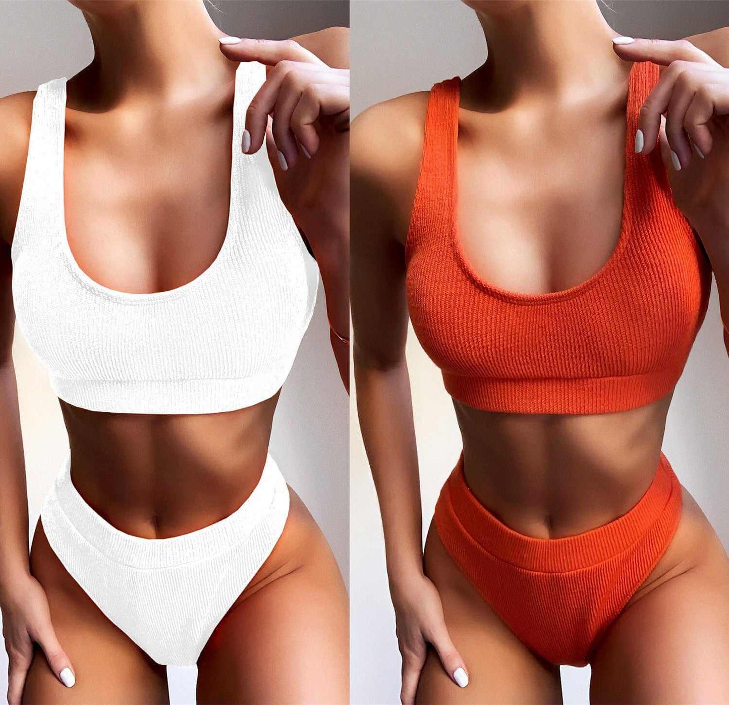 High waist swimsuit ladies split swimwear with white and orange options