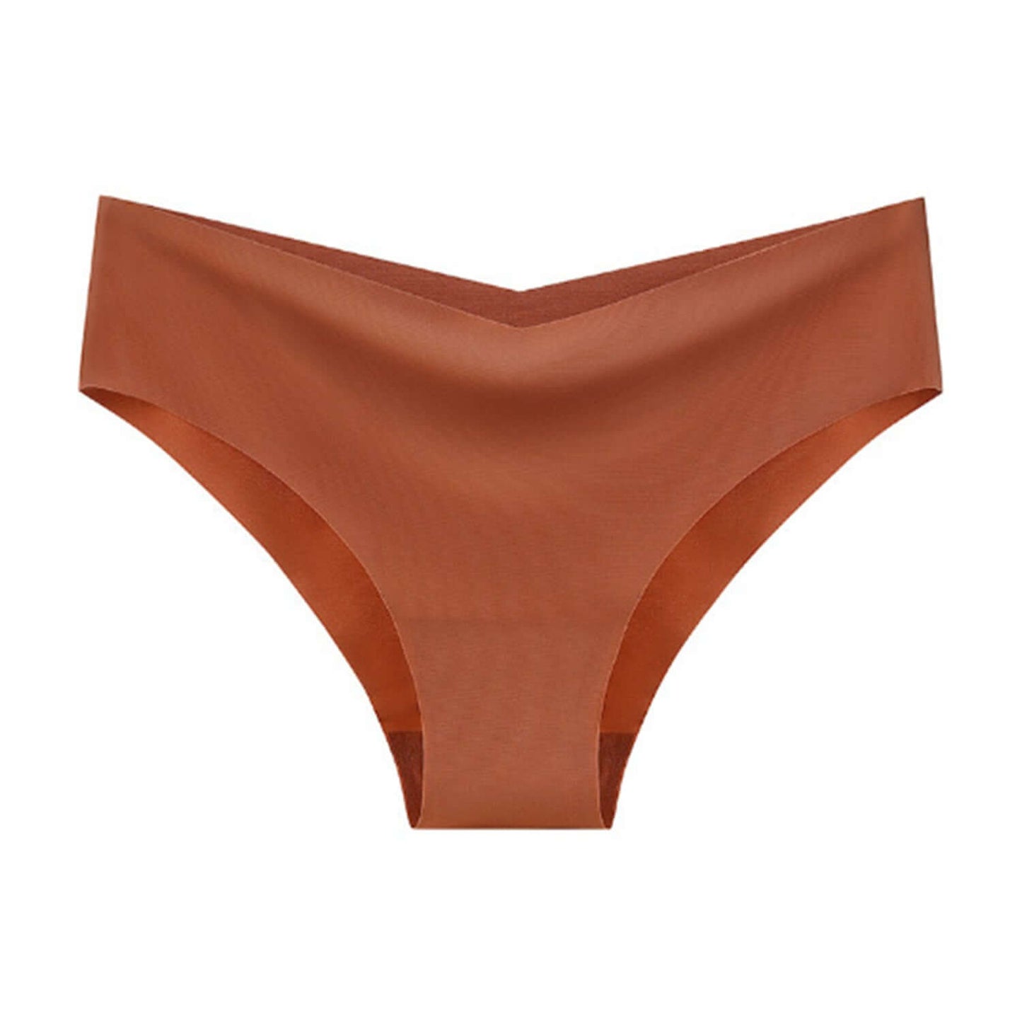 Women's V-shaped waistband seamless ice silk panties in brown.