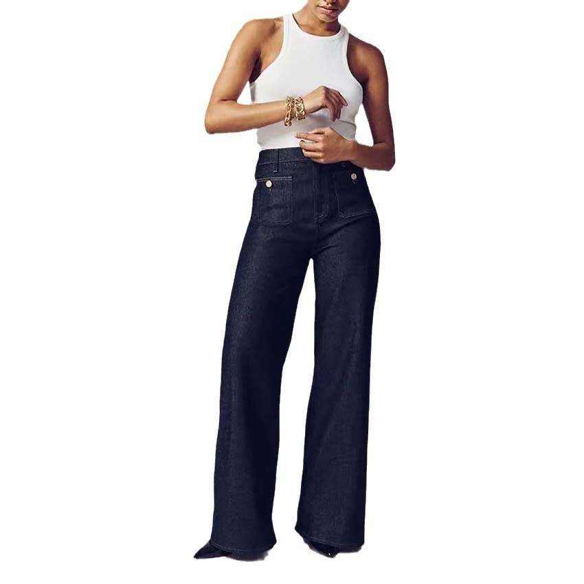 Women's Loose Leisure Washed-out Button Wide-leg Pants XS-4XL