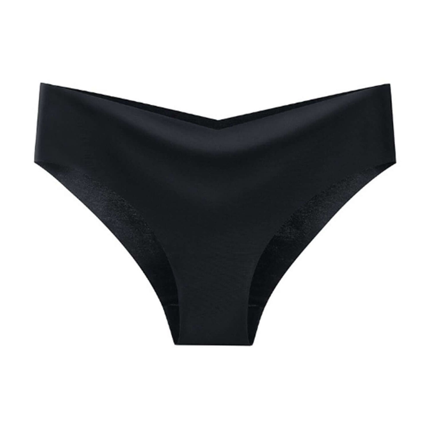 Women's V-shaped waistband seamless ice silk panties in black.