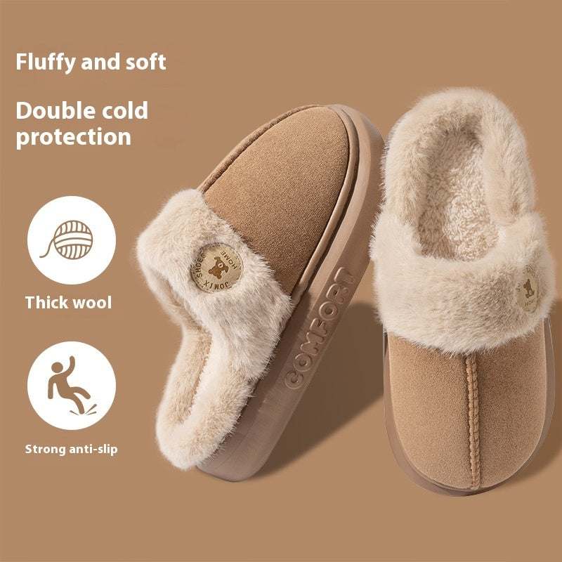 New plush winter warm home slippers with thick fleece, anti-slip sole, and double cold protection for men and women.