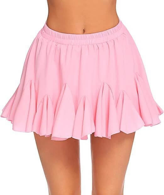 Pink pleated mini skirt with high elastic waist.