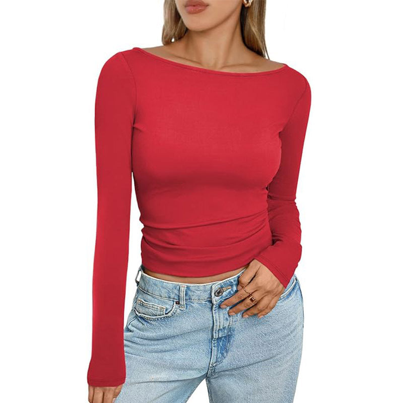 Slim Long-sleeved T-shirt Fashion Solid Round Neck Top Women's Clothing