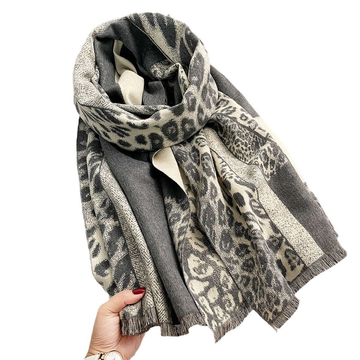 Color-blocking leopard print scarf, thick warm shawl for autumn and winter.