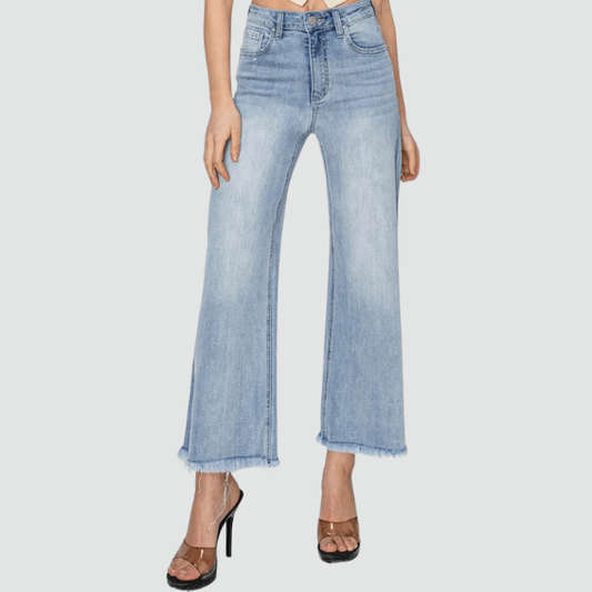 RISEN High Rise Crop Wide Fray Hem Jeans