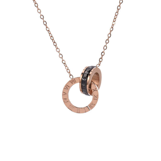 Roman numeral ring diamond titanium steel necklace for women in rose gold.