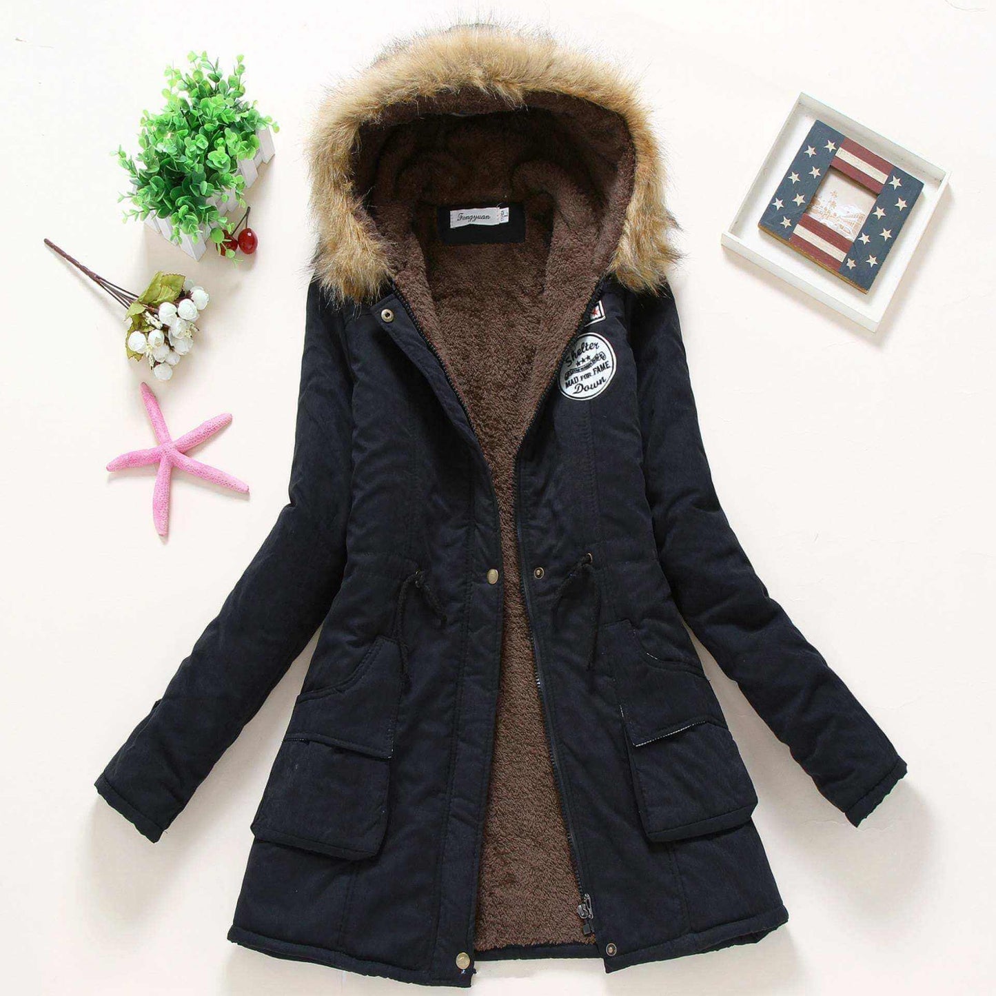 Ladies Coat with fur trimmed and hood