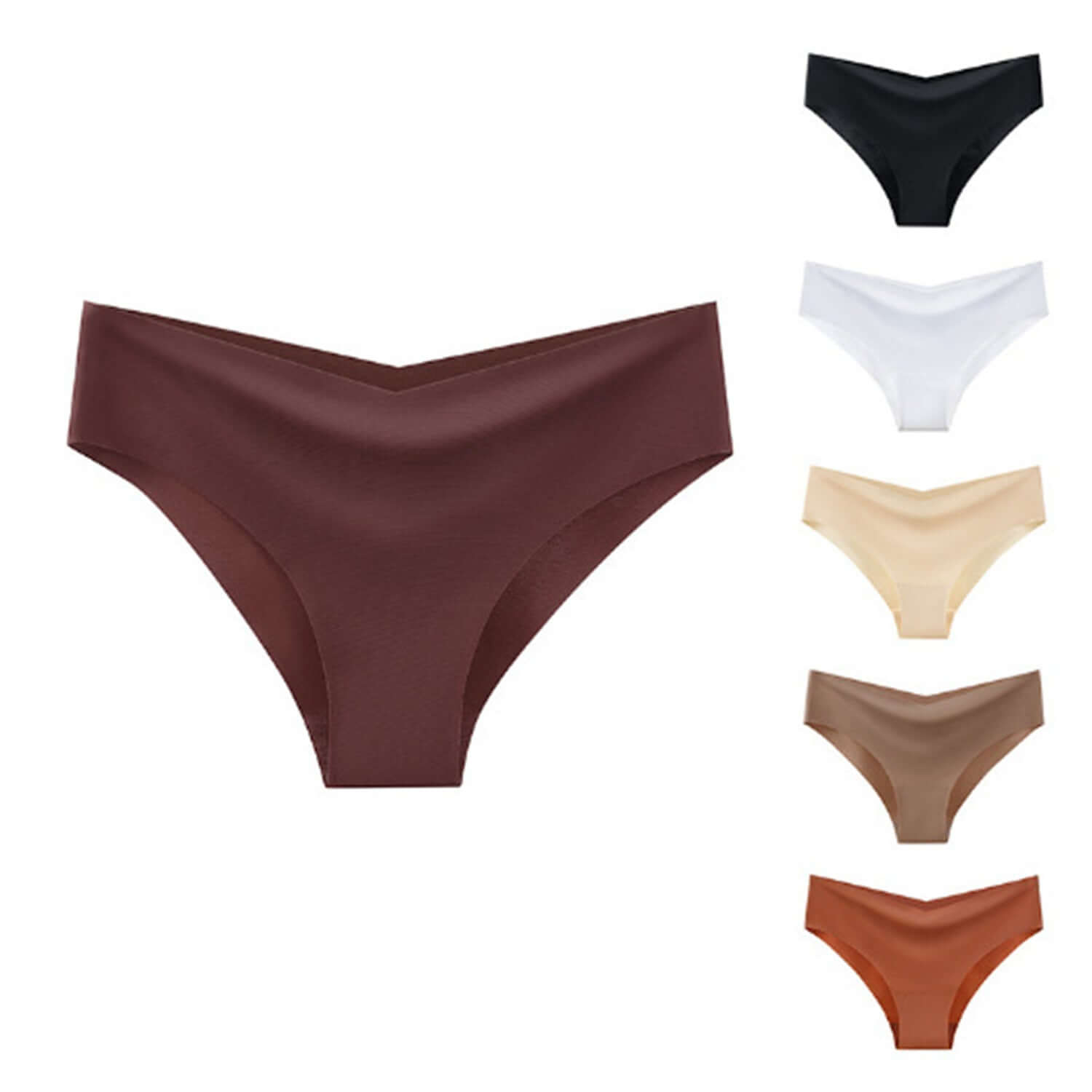 Women's V-shaped waistband seamless ice silk panties in assorted colors.