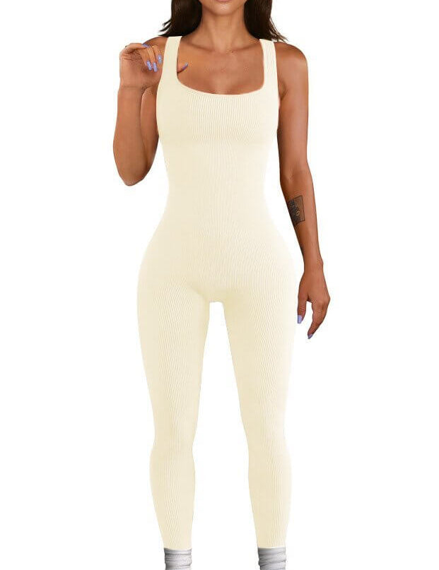 Women's suspender tank top tights in spandex, leisure style with long sleeves and button details.