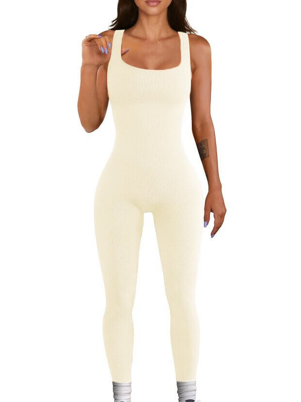 Women's suspender tank top tights in spandex, leisure style with long sleeves and button details.