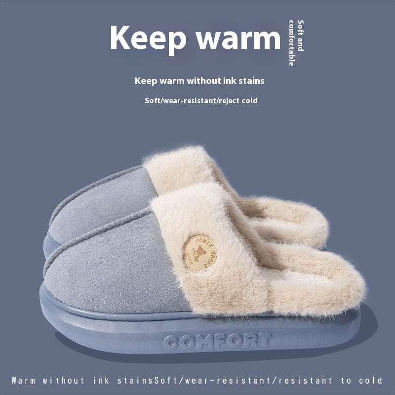 Plush winter slippers with fleece lining and thick soles for men and women.