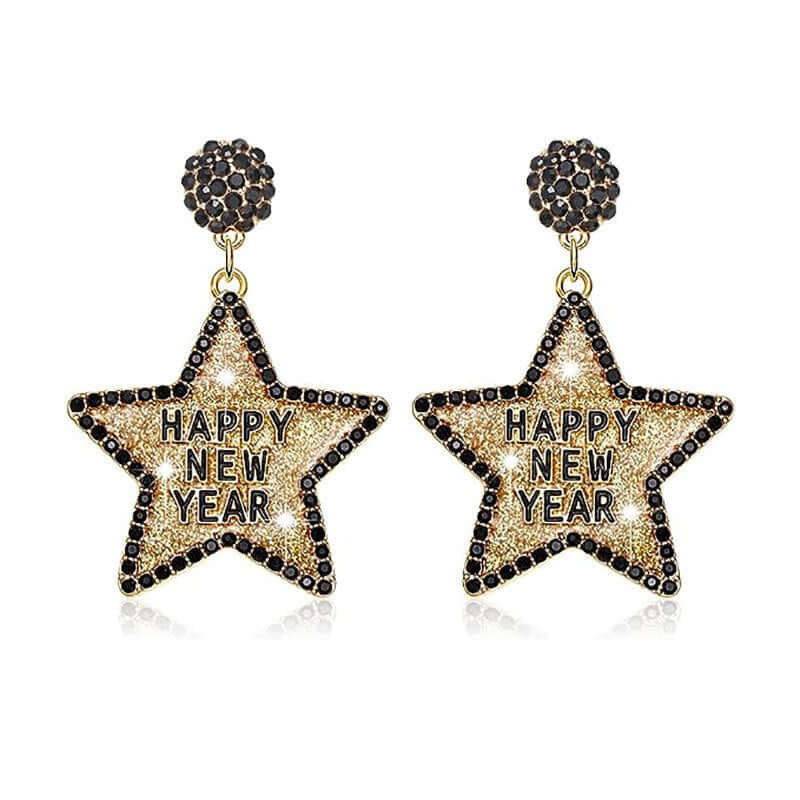 Happy New Year Earring For Women Glitter Rhinestone Star Dangle Earrings Holiday New Year Eve Earrings Festive Party Jewelry Gifts