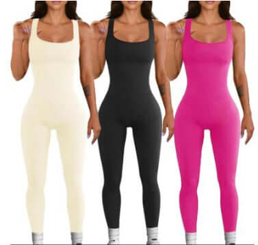 Women's suspender tank top tights in cream, black, and pink.