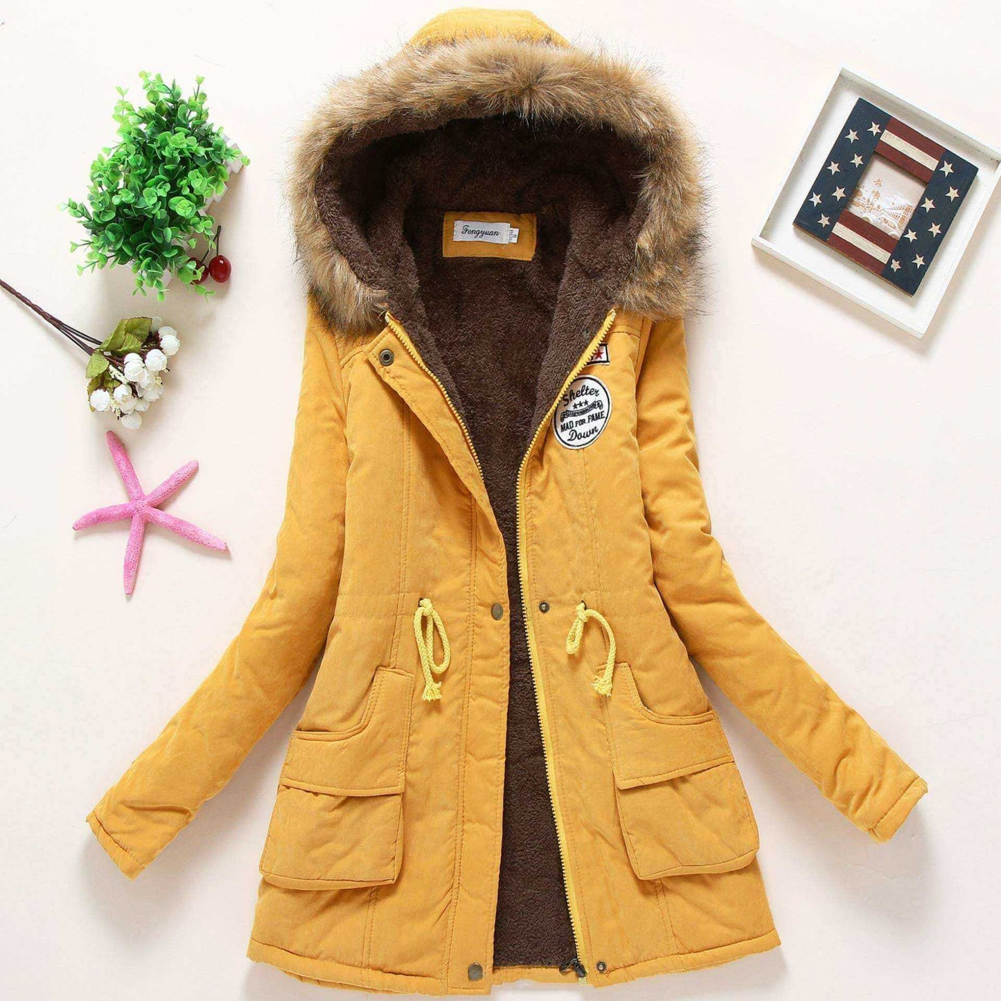 Ladies Coat with fur trimmed and hood