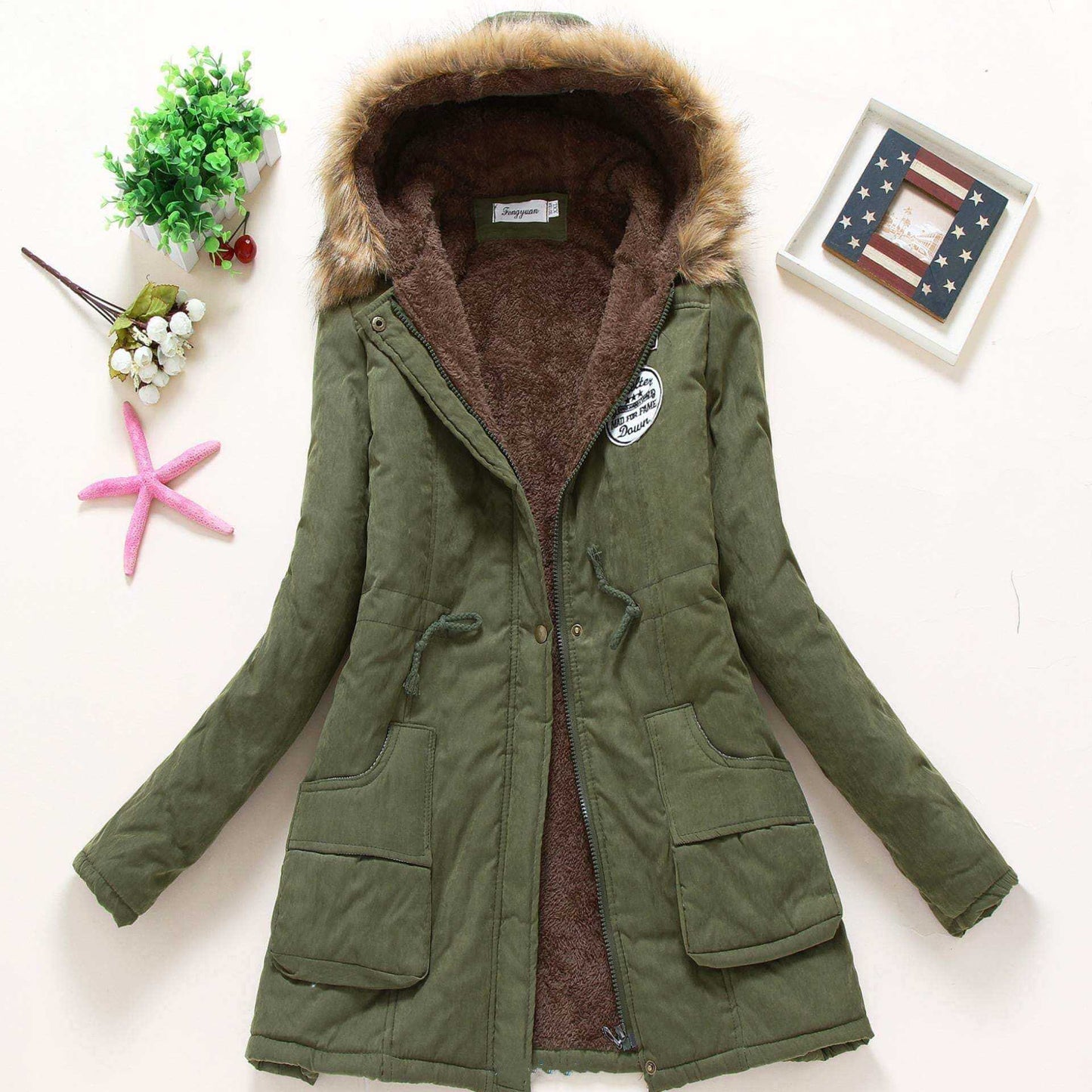 Ladies Coat with fur trimmed and hood