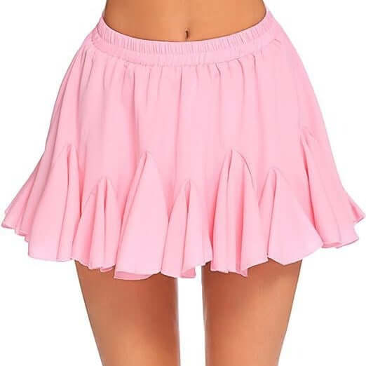 A-line high waist pleated mini skirt with elastic waist in pink.