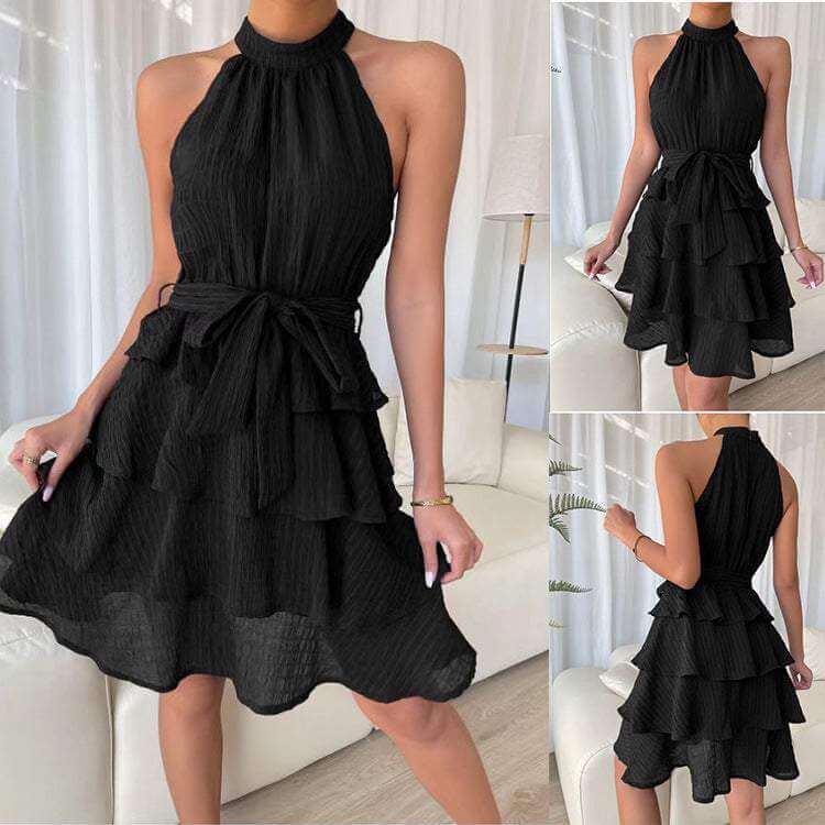 Women's Halterneck Dresses Sleeveless Ruffle Dress